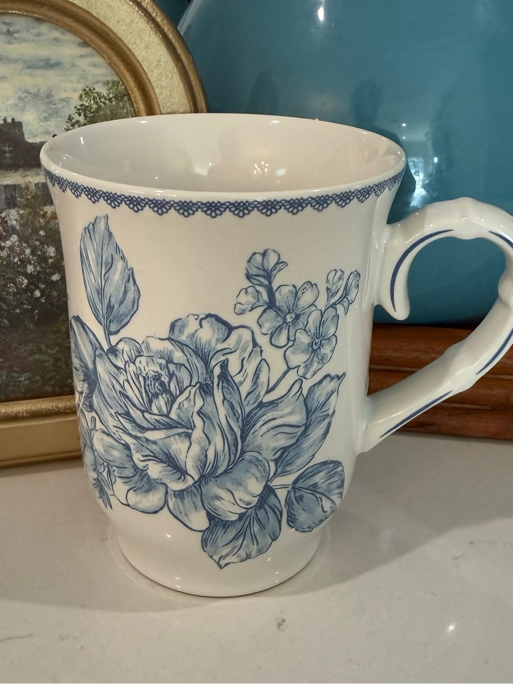 New 13oz The Pioneer Woman Blue White Floral Rose Cottage Coffee Mug Flowers But